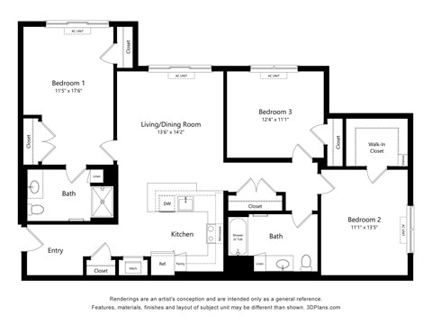 Three Bedroom Floor Plan at Vista at Old Bridge Affordable Apartments in Old Bridge NJ